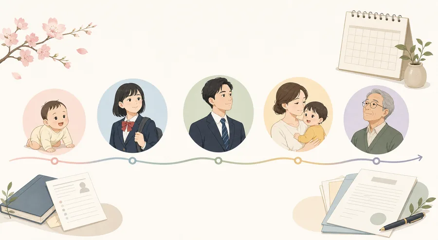 年齢早見表を履歴書、学校、家族行事で使い分けるイメージ